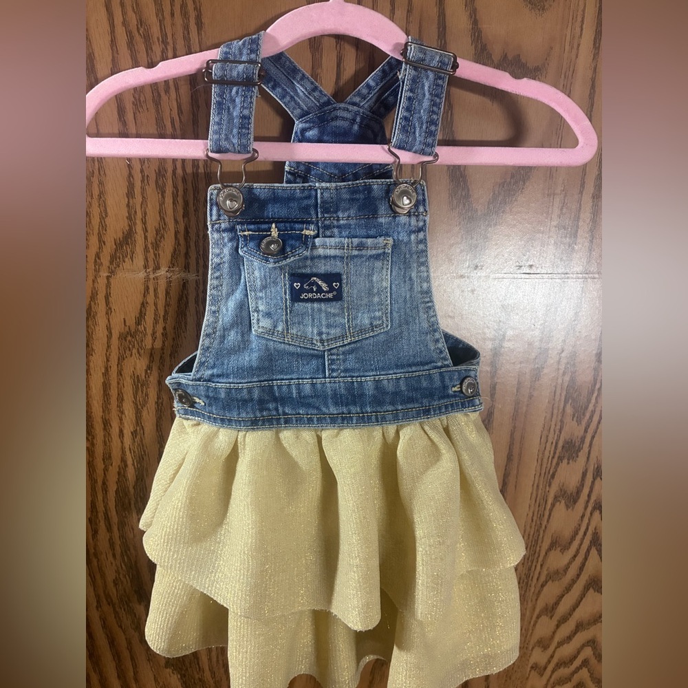 Jordache Blue Denim Overall Dress with Shimmer Yellow Skirt